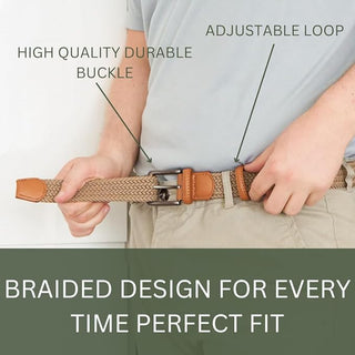 2-Pack Unisex Woven Holeless Belts - Beige & Khaki