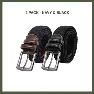 2-Pack Unisex Woven Holeless Belts - Navy & Black