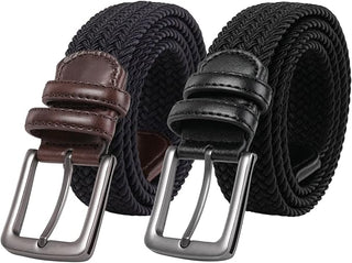 2-Pack Unisex Woven Holeless Belts - Navy & Black