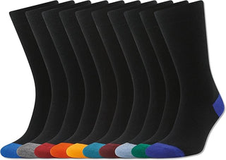 Becmoor Men's Socks (10 Pack) - UK 8-11 - Black With Multi Colour Tips