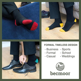 Becmoor Men's Socks (10 Pack) - UK 8-11 - Black With Multi Colour Tips