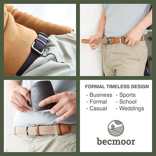 2-Pack Unisex Woven Holeless Belts - Beige & Khaki