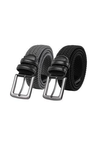 2-Pack Unisex Woven Holeless Belts - Black & Grey