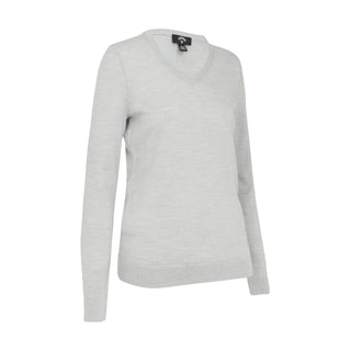 Ladies V-Neck Knit Golf Pullover - Pearl Blue Heather