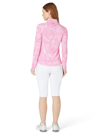 Callaway Golf Stencil Floral Sun Protection Ladies Long Sleeve Polo - Cheeky Pink