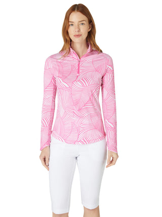 Callaway Golf Stencil Floral Sun Protection Ladies Long Sleeve Polo - Cheeky Pink