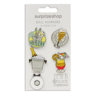 Surprizeshop It's 5 O'Clock Somewhere Golf Ball Marker and Visor Clip Set