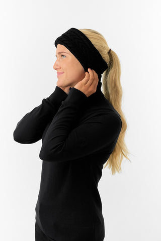 Surprizeshop Ladies Golf Knitted Black Fleece Lined Headband - Black