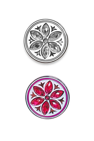 2 Pack Crystal Flower Golf Ball Markers In organza bag