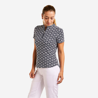 Lynda Cap Sleeve Polo - Navy & White