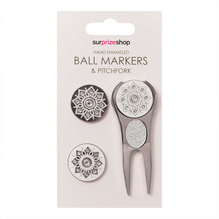 Surprizeshop Silver Crystal Golf Ball Markers and Pitchfork Pack