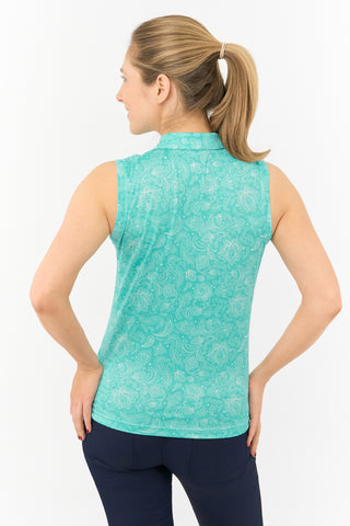 Pure Golf Rise Sleeveless Golf Polo Shirt - Ocean Blue