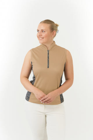 Pure Golf Ladies Elise Sleeveless Golf Polo Shirt - Coffee Cheetah