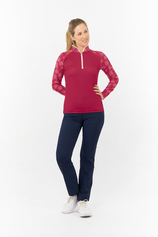Pure Golf Hazel Long Sleeve Zip Neck Top - Garnet Berry