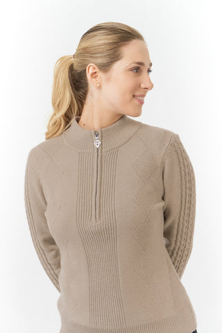 Pure Golf Sorrell Cable Knit Lined Quarter Zip Jumper - Cappuccino