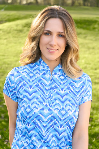 Rise Ladies Golf Cap Sleeve Polo Shirt - Santorini Skies