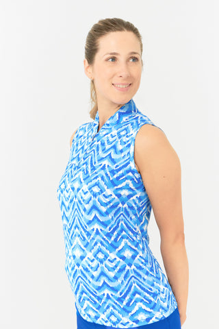 Pure Golf Rise Ladies Golf Sleeveless Polo Shirt - Santorini Skies
