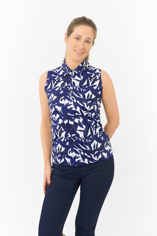 Amity Sleeveless Ladies Golf Polo Shirt - Wild Peony Navy