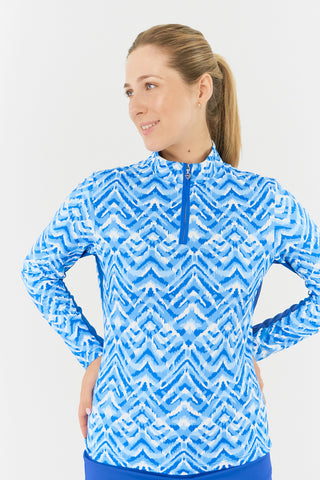 Lamprelle Long Sleeve No Mesh Ladies Golf Top - Santorini Skies