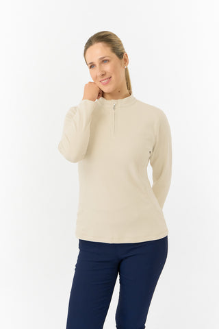 Pure Golf Ladies Iris Soft Fleece Golf Quarter Zip - Limestone