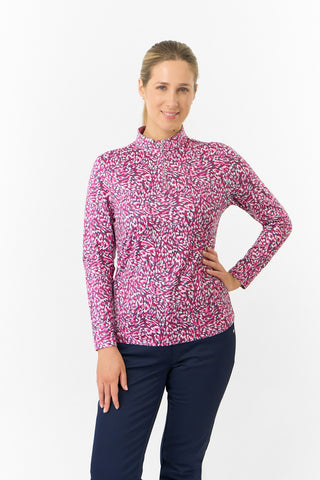Pure Golf Ladies Arusha Long Sleeve Mid Layer Quarter Zip- Plum Ripple