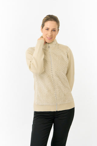 Pure Golf Ladies Ellisa Faux Fur Front Full Zip Cardigan - Limestone