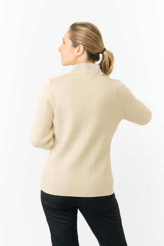 Pure Golf Ladies Ellisa Faux Fur Front Full Zip Cardigan - Limestone