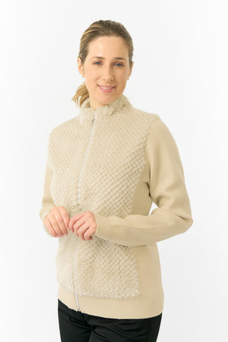Pure Golf Ladies Ellisa Faux Fur Front Full Zip Cardigan - Limestone