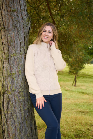 Pure Golf Ladies Ellisa Faux Fur Front Full Zip Cardigan - Limestone