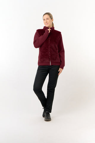Pure Golf Ladies Ellisa Faux Fur Front Full Zip Cardigan - Merlot