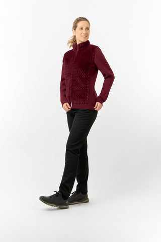 Pure Golf Ladies Ellisa Faux Fur Front Full Zip Cardigan - Merlot