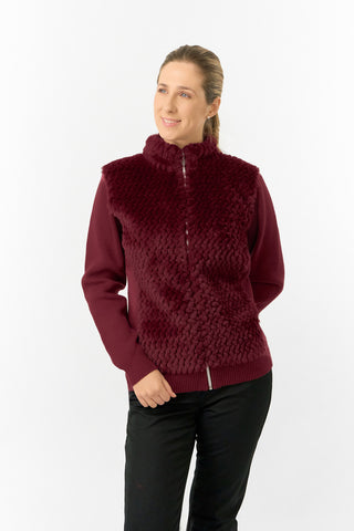 Pure Golf Ladies Ellisa Faux Fur Front Full Zip Cardigan - Merlot