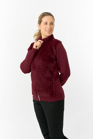 Pure Golf Ladies Ellisa Faux Fur Front Full Zip Cardigan - Merlot