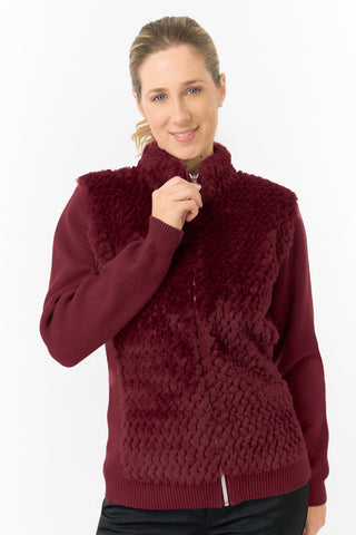 Pure Golf Ladies Ellisa Faux Fur Front Full Zip Cardigan - Merlot