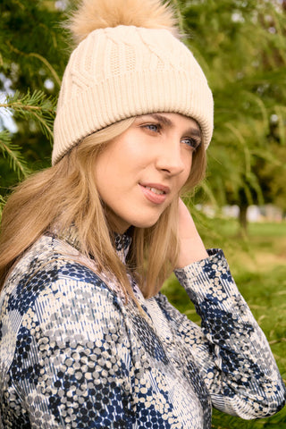 Pure Golf Ladies Suzie Waterproof Bobble Hat (Margot Knit) - Limestone