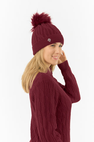 Pure Golf Ladies Waterproof Bobble Hat (Margot Knit) - Merlot