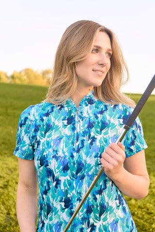 Pure Golf Ellen Short Sleeve Polo Golf Shirt - Water Lily