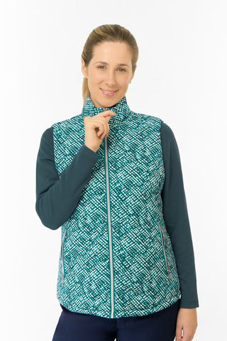 Kimberly Printed Gilet - Teal Crosshatch