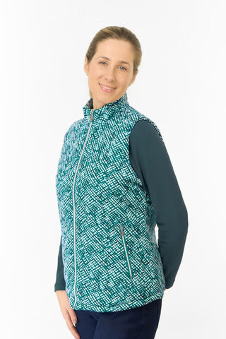 Kimberly Printed Gilet - Teal Crosshatch