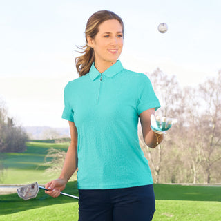 Rebecca-Jacquard Short Sleeve Ladies Golf Polo Shirt - Ocean