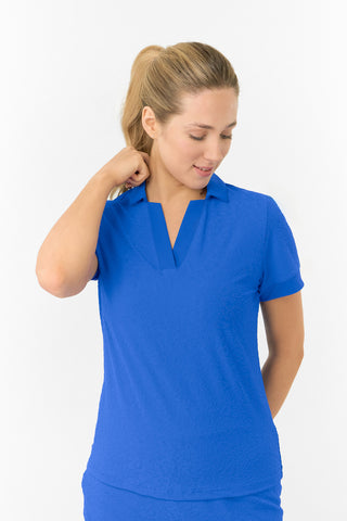 Christy-Jacquard Short Sleeve Polo Shirt - Royal Blue
