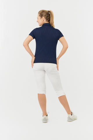 Freya-Jacquard Short Sleeve Ladies Golf Polo Shirt - Navy