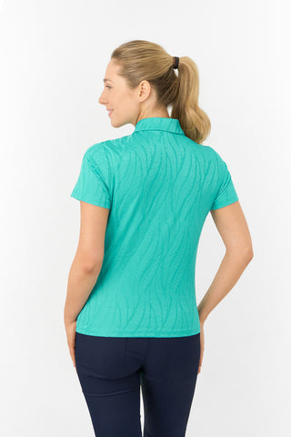 Freya-Jacquard Ladies Golf Short Sleeve Polo Shirt - Ocean