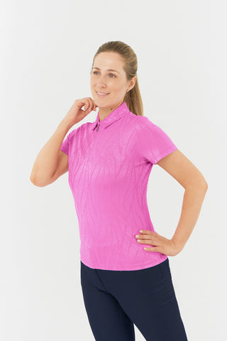Freya-Jacquard Short Sleeve Ladies Polo Shirt - Azalea