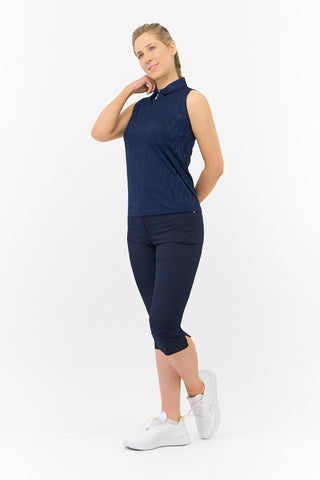 Freya Jacquard Sleeveless Ladies Golf Polo Shirt - Navy