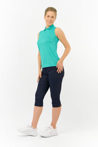 Freya Jacquard Ladies Golf Sleeveless Polo Shirt - Ocean