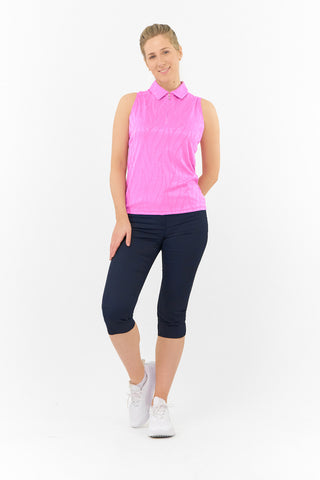 Freya-Jacquard Sleeveless Ladies Polo Shirt - Azalea