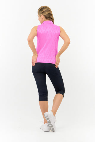 Freya-Jacquard Sleeveless Ladies Polo Shirt - Azalea