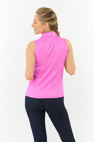 Freya-Jacquard Sleeveless Ladies Polo Shirt - Azalea