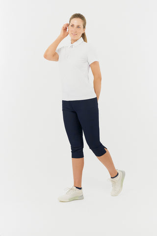 Jacquard Ladies Golf Short Sleeve Polo Shirt - White